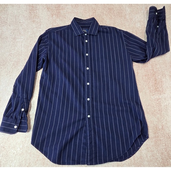 Polo Ralph Lauren Tops - Polo Ralph Lauren Navy Blue Pinstripe Virgin Wool Blend Button Down Shirt Size 6